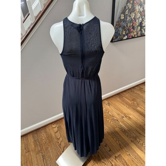 VINCE. High Neck Pleated Midi Dress Coastal Navy Blue Size XXS - Picture 6 of 6